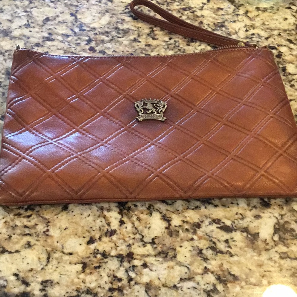 Large brown leather wristlet